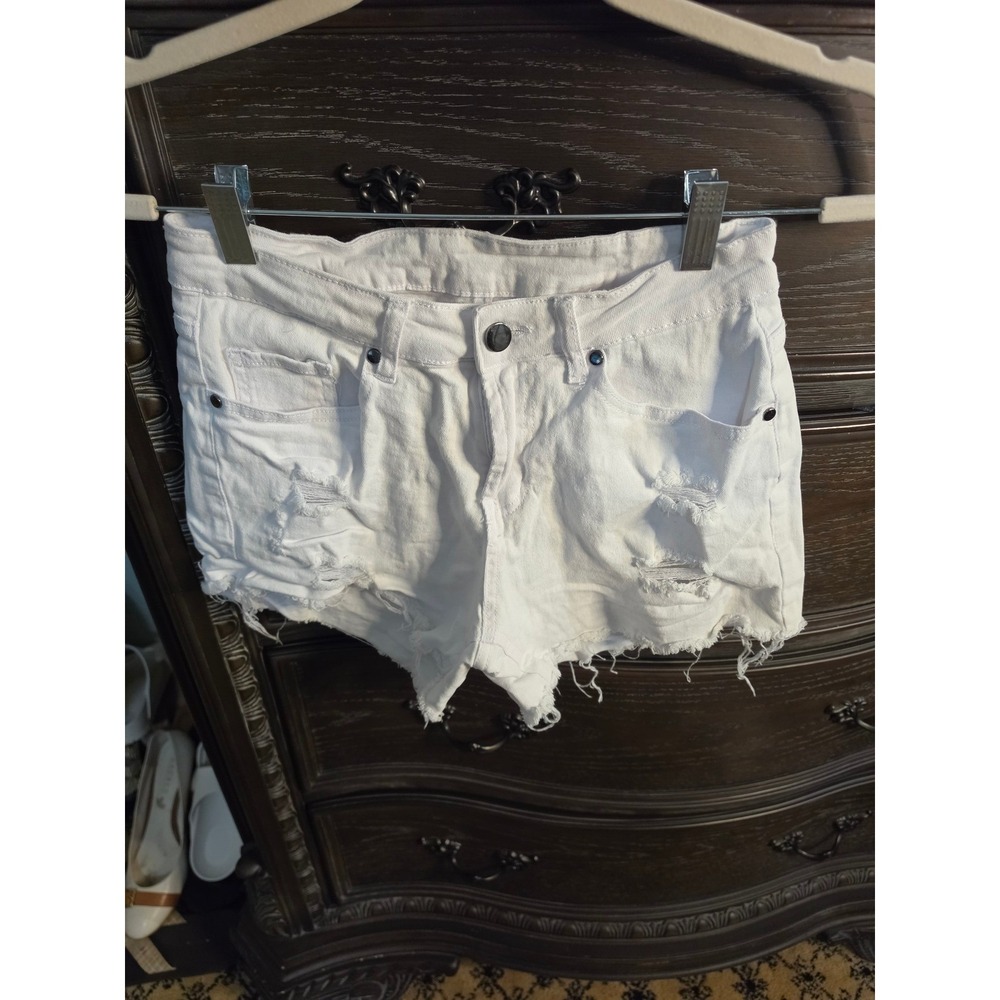 KanCan White Distressed Denim Shorts Cut Off Frayed Hem Size S